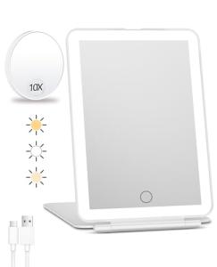 Rechargeable Travel Makeup Mirror with Lights and Magnification