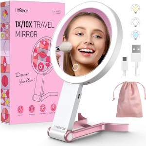 LitBear Rechargeable Double-Sided Travel Makeup Mirror