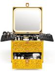 Gold Makeup Case with Lighted Mirror and Drawer