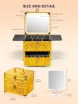 Gold Makeup Case with Lighted Mirror and Drawer