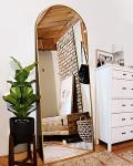 Gold Arched Full Length Floor Mirror with Stand