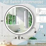 30-Inch Black Round LED Bathroom Mirror with Lights