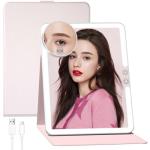 FUNTOTECH Large Rechargeable Travel Makeup Mirror with Lights