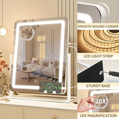 ROLOVE Vanity Mirror with Touch Lights and Magnification