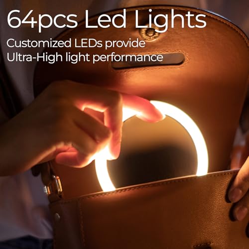 Compact Circular Travel Makeup Mirror with Light