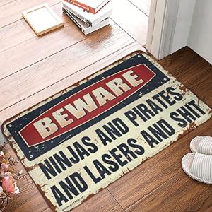 Funny Ninja and Pirate Warning Door Mat
