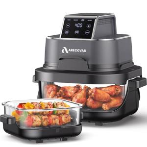 Arecovas 4-in-1 Glass Air Fryer with Dual Containers