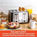 bella 4 Slice Toaster with Auto Shut Off, Extra Wide Slots & Removable Crumb Tray and Cancel, Defrost & Reheat Function, Toast Bread & Bagel, Black