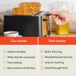bella 4 Slice Toaster with Auto Shut Off, Extra Wide Slots & Removable Crumb Tray and Cancel, Defrost & Reheat Function, Toast Bread & Bagel, Black
