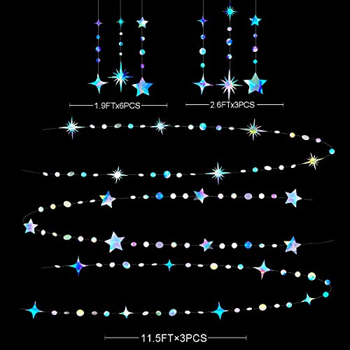 Iridescent Star Circle Dot Garland, Metallic Decor Set