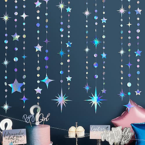 Iridescent Star Circle Dot Garland, Metallic Decor Set
