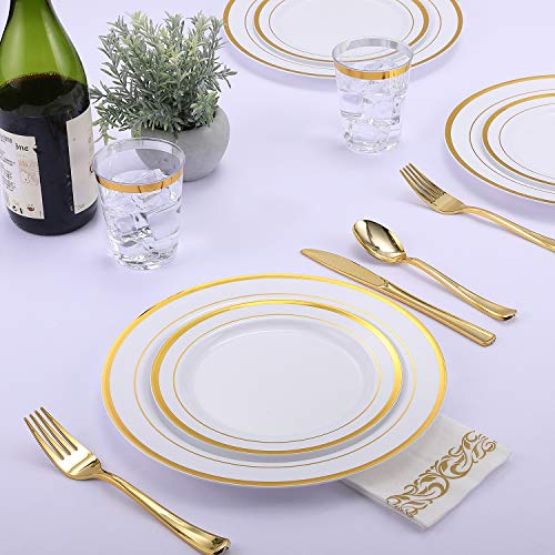 102Pcs Gold Plastic Plates with Elegant Gold Rim