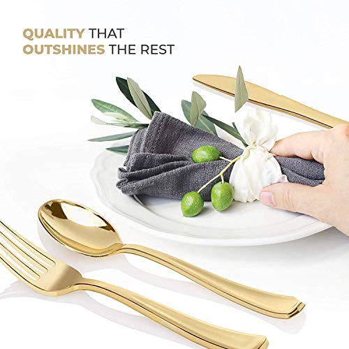 Gold Plastic Silverware Set - 160 Disposable Utensils