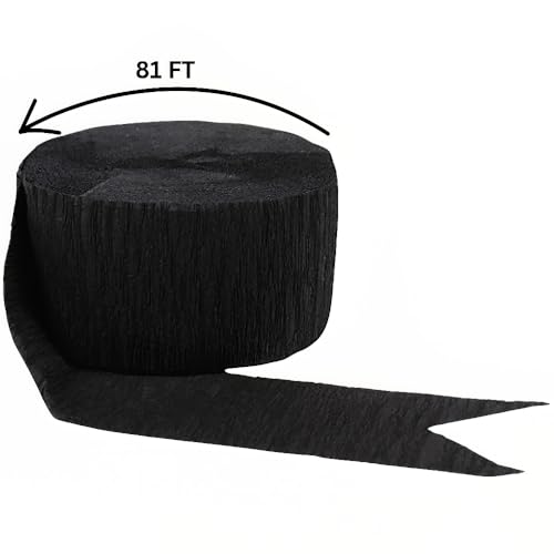 Jet Black Crepe Paper Streamer - 81ft, 1 Piece
