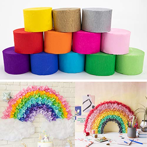 12 Rolls Crepe Paper Streamers, 12 Colors for Parties