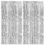 Silver Metallic Foil Fringe Curtains - 2 Pack