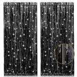 Black Tinsel Foil Fringe Curtains - 2 Pack
