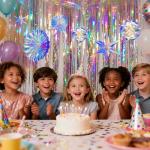 Iridescent Party Decorations with Honeycomb Ball Garlands