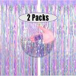 Colorful Metallic Tinsel Fringe Curtains - 2 Pack