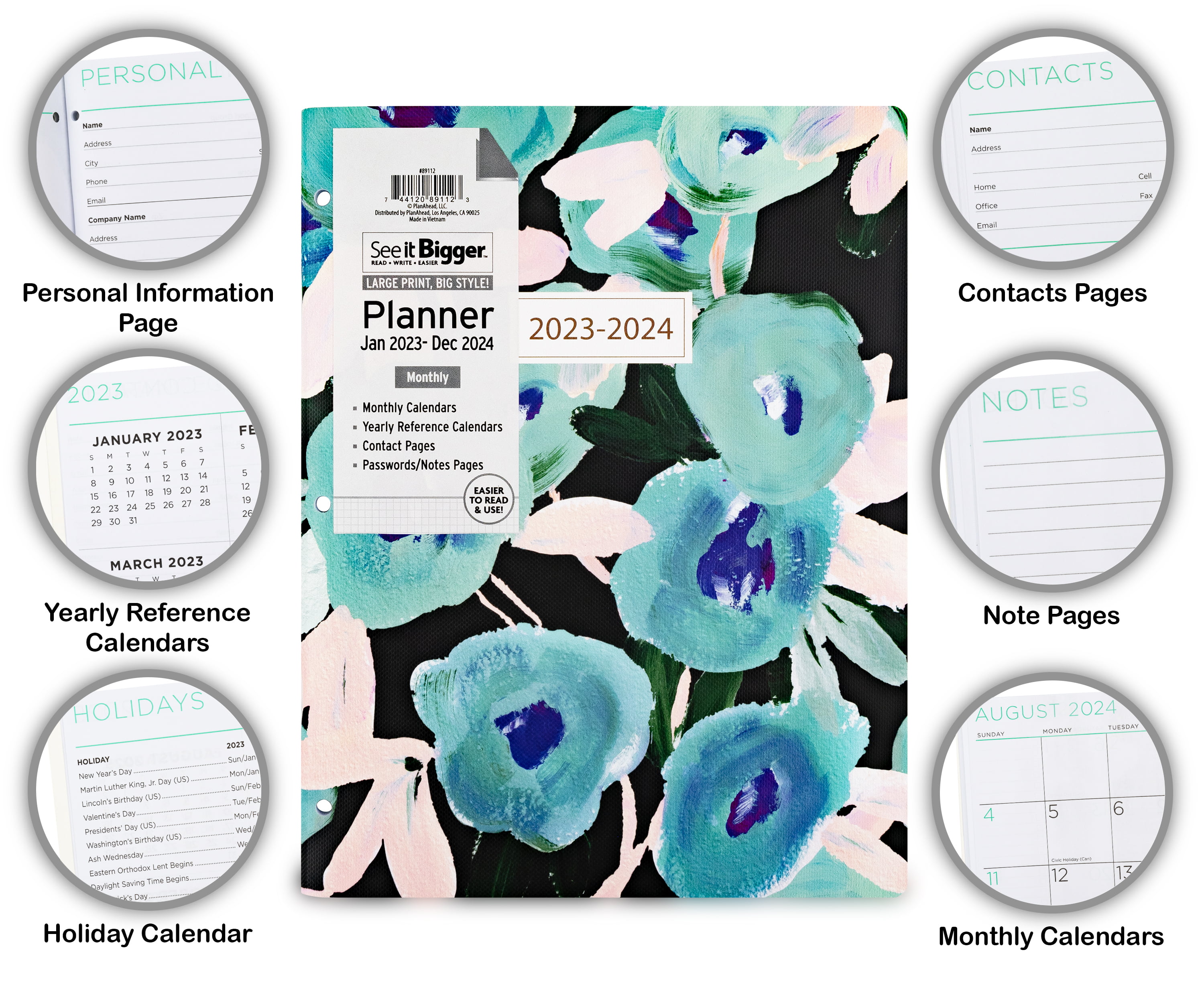 See It Bigger Monthly Planner, April 2023 - June 2025, (8.5" x 11") Teal
