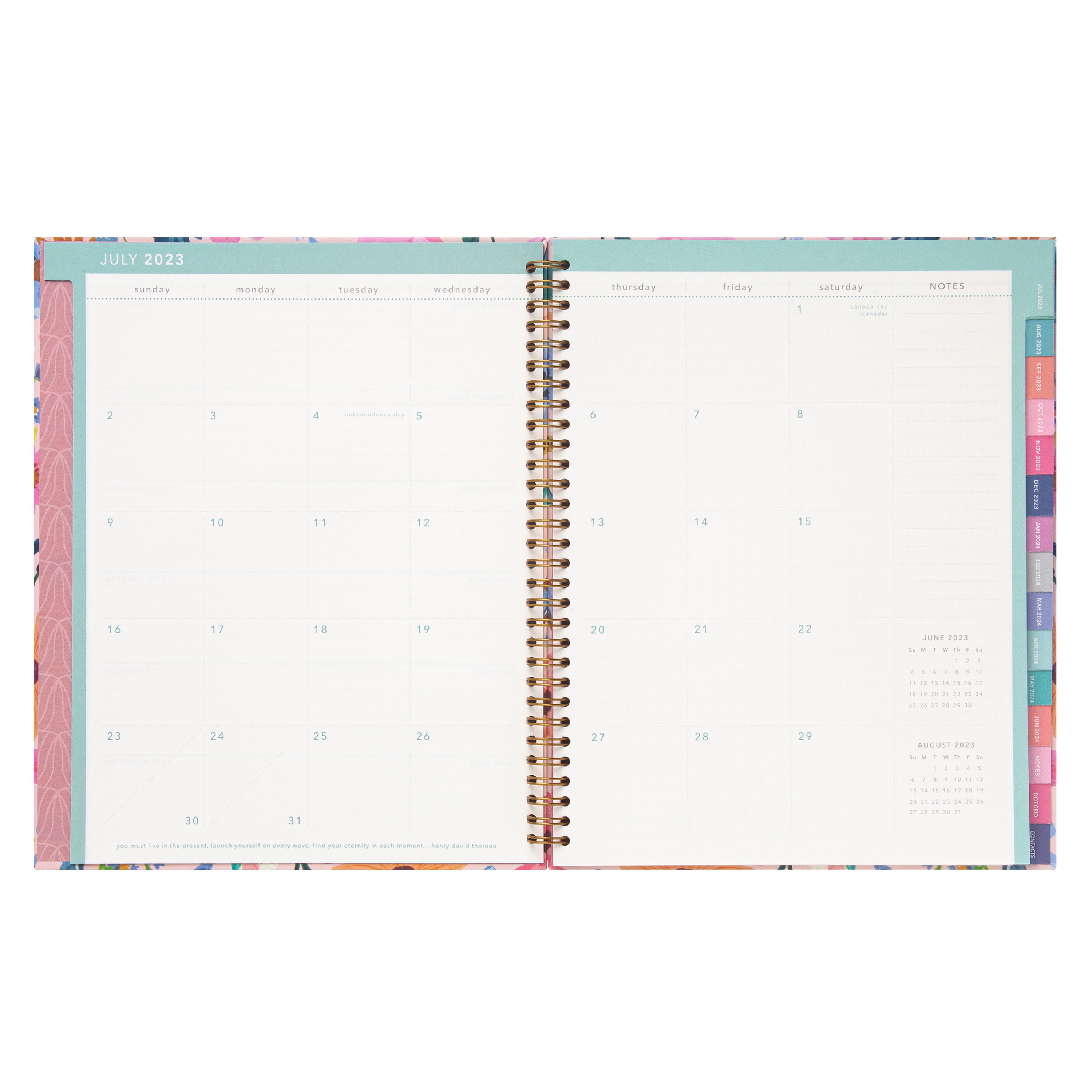 2023-2024 Mintgreen Weekly/Monthly Spiral Planner, 8.5" x10.5", Wildflower