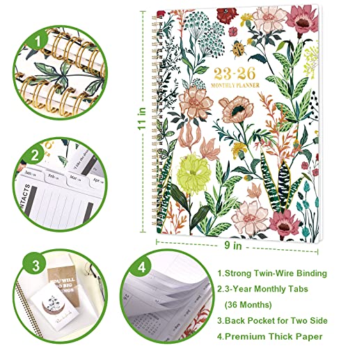 2023-2026 Monthly Planner/Calendar - 3 Year Monthly Planner 2023-2026, Jul. 2023 - Jun. 2026, 9" × 11" Calendar Planner 36-Month with Tabs, Twin-Wire Binding, Two-Side Pocket, Celebrity Quotes ＆ Notes