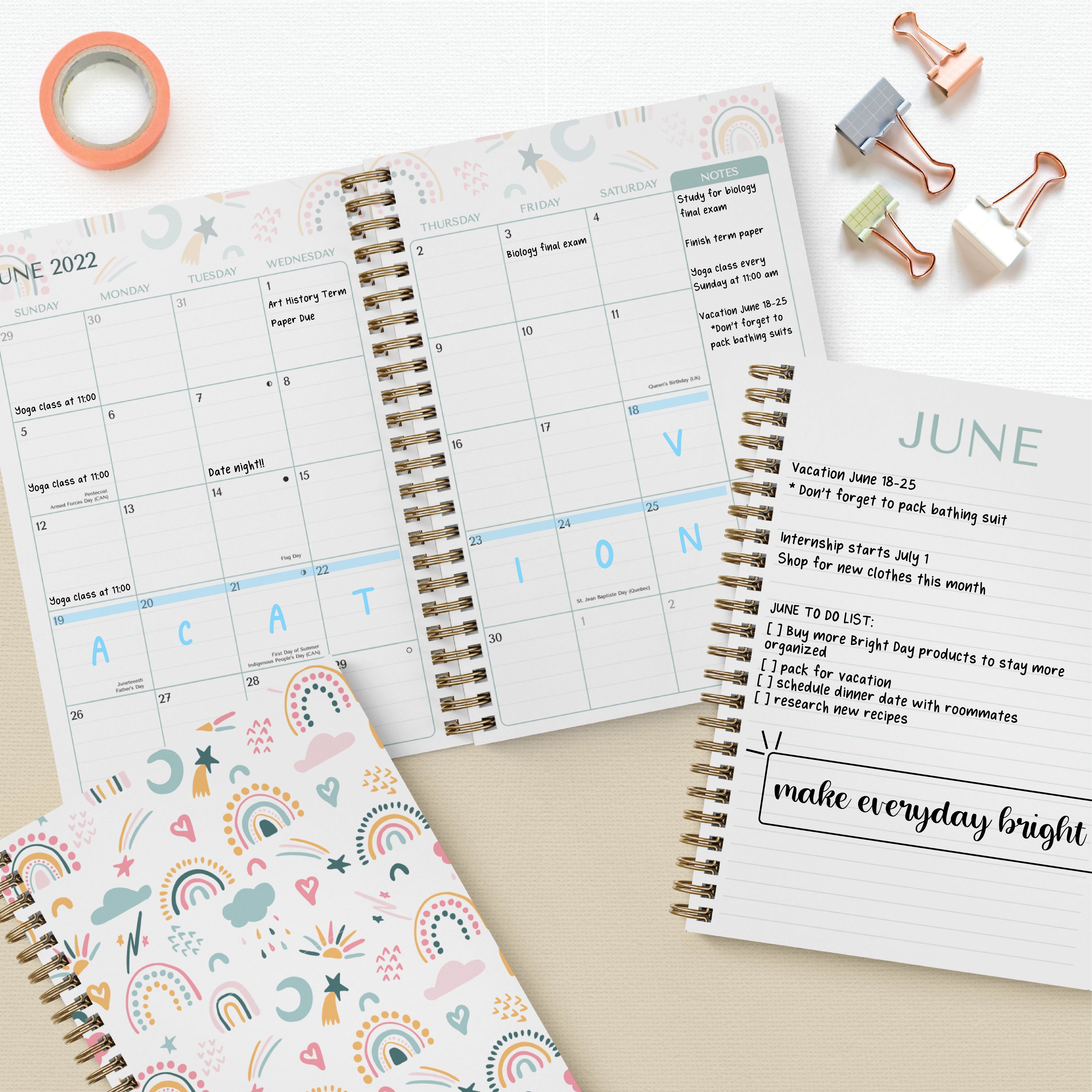 Rainbows academic planner by Bright Day, June 2022 - July 2023, 8.25x6.25 Inch