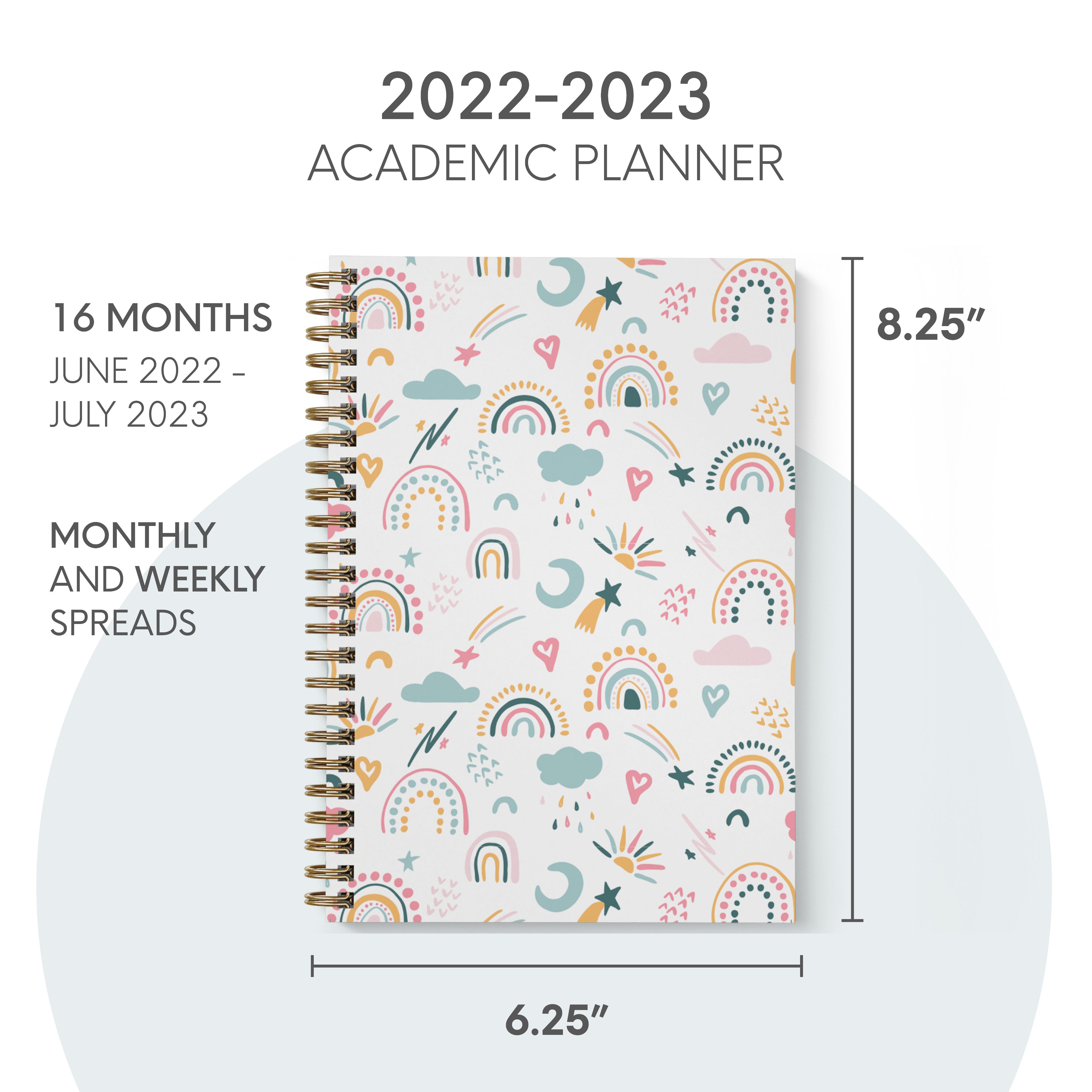 Rainbows academic planner by Bright Day, June 2022 - July 2023, 8.25x6.25 Inch