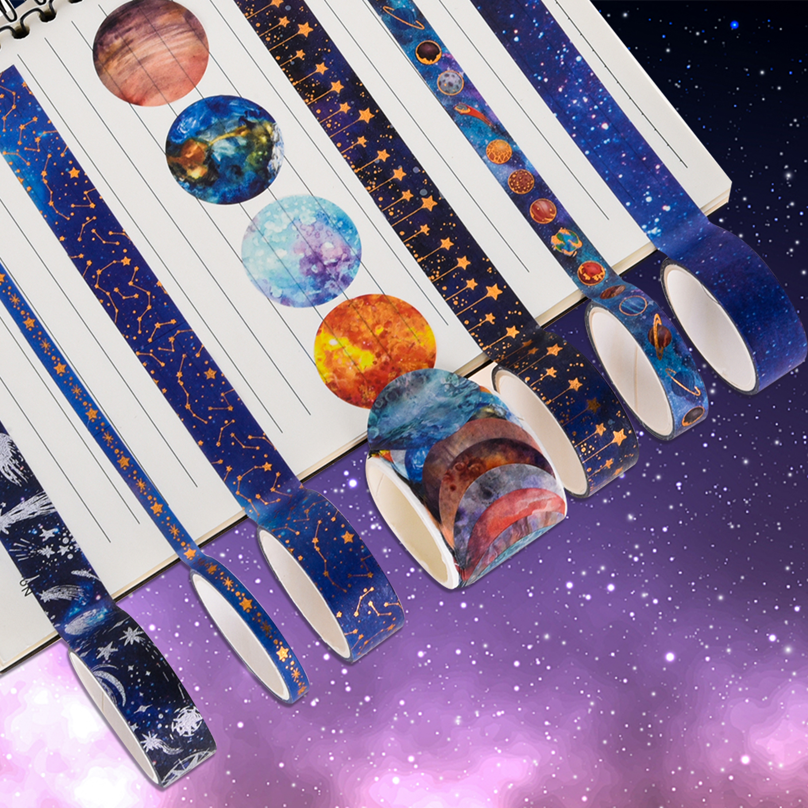 Starry blue washi tape set with gold foil