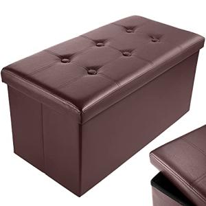 Brown Faux Leather Foldable Storage Ottoman for Kids