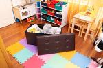 Brown Faux Leather Foldable Storage Ottoman for Kids