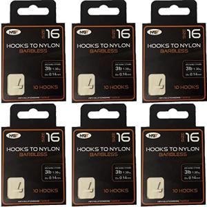 NGT Size 16 Barbless Hooks To Nylon 60 Pack