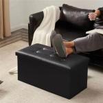Folding Faux Leather Storage Ottoman Bench Stool