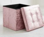 Home Republic Crushed Velvet Ottoman Storage Box – Foldable Cube Ottoman with Lid – Multipurpose Toy Chest, Foot Rest, Bench Seat & Nursery Storage Solution (Pink Blush, 38W)