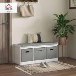 HOMCOM Shoe Bench with 3 Fabric Baskets, Shoe Storage Bench with Seat Cushion, Shoe Cabinet for Entryway, Hallway, Living Room, Bedroom, White