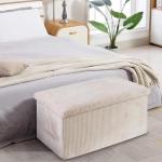 DANIEL JAMES Housewares Folding Ottoman Storage Box – Large Padded Footstool or Storage Chest with Lid for Bedroom, Hallway, Living Room - Corduroy: Beige