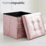 Home Republic Crushed Velvet Ottoman Storage Box – Foldable Cube Ottoman with Lid – Multipurpose Toy Chest, Foot Rest, Bench Seat & Nursery Storage Solution (Pink Blush, 38W)