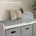 HOMCOM Shoe Bench with 3 Fabric Baskets, Shoe Storage Bench with Seat Cushion, Shoe Cabinet for Entryway, Hallway, Living Room, Bedroom, White