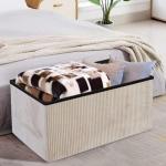 DANIEL JAMES Housewares Folding Ottoman Storage Box – Large Padded Footstool or Storage Chest with Lid for Bedroom, Hallway, Living Room - Corduroy: Beige