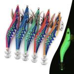 5Pcs Squid Jig Luminous Fishing Lures, Glow Squid Jig Hooks Hard Shrimp Lure Saltwater Glow Baits Artificial Fluorescent Fake Prawn Lure for Octopus Cuttlefish, Sea Fishing Lures Kit (12cm)