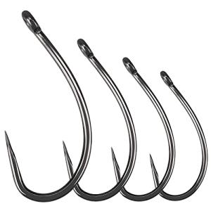 Luroad 50pcs Barbless Carp Coarse Eyed Fishing Hook Size 2, 4, 6, 8, 10, Available in Teflon Shank Hook & Wide Gape Hook Freshwater Saltwater (Hook size 10, Curved Shank)
