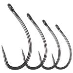 Luroad 50pcs Barbless Carp Coarse Eyed Fishing Hook Size 2, 4, 6, 8, 10, Available in Teflon Shank Hook & Wide Gape Hook Freshwater Saltwater (Hook size 10, Curved Shank)