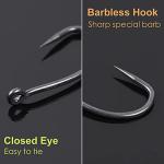 Luroad 50pcs Barbless Carp Coarse Eyed Fishing Hook Size 2, 4, 6, 8, 10, Available in Teflon Shank Hook & Wide Gape Hook Freshwater Saltwater (Hook size 10, Curved Shank)