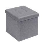 Bonlife Folding Ottoman Storage Stool Cube,Small Footstool Seat Rest Toy Box Storage Chest for Living Room,Bedroom,Grey Linen Fabric,32x32x32cm