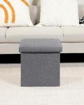 Bonlife Folding Ottoman Storage Stool Cube,Small Footstool Seat Rest Toy Box Storage Chest for Living Room,Bedroom,Grey Linen Fabric,32x32x32cm