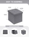 Bonlife Folding Ottoman Storage Stool Cube,Small Footstool Seat Rest Toy Box Storage Chest for Living Room,Bedroom,Grey Linen Fabric,32x32x32cm