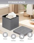 Bonlife Folding Ottoman Storage Stool Cube,Small Footstool Seat Rest Toy Box Storage Chest for Living Room,Bedroom,Grey Linen Fabric,32x32x32cm