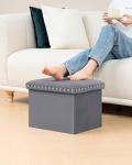 Bonlife Velvet Ottoman with Storage,Small Storage Boxes with Lids,Folding Ottoman Seat,Footstool for Living Room,42x32x32cm,Grey