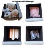 LBMONKEY Grey Ottoman Storage Box Stool Bench Footstool Seat Small Cube Box with Lid Ottomans Padded Foldable End of Bed Storage Chest for Bedroom Hallway Living Room Indoor Outdoor Footrest (Grey)