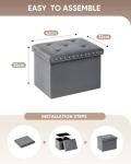 Bonlife Velvet Ottoman with Storage,Small Storage Boxes with Lids,Folding Ottoman Seat,Footstool for Living Room,42x32x32cm,Grey